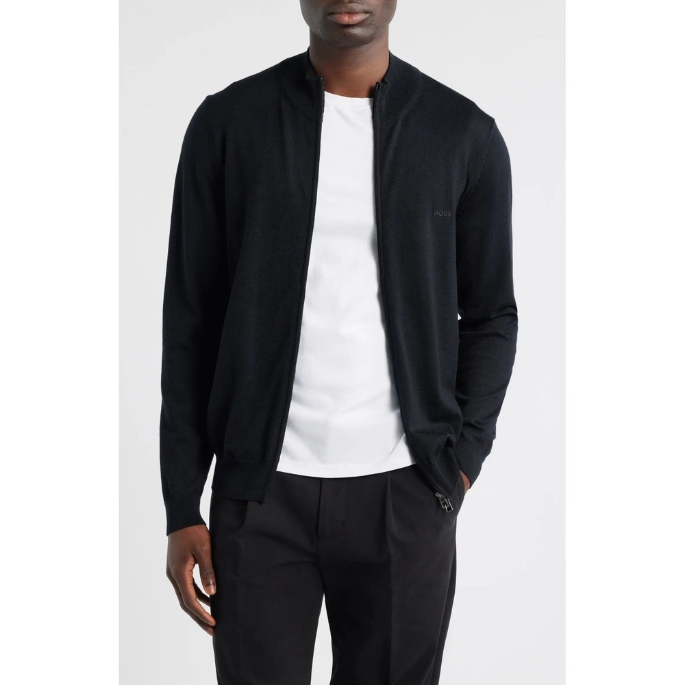 BOSS Balonso Cardigan Black Mock Neck Wool Full Zip / Men's XL